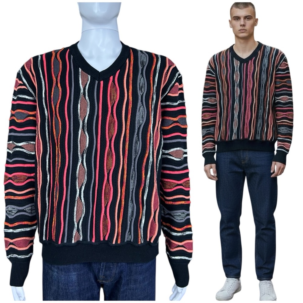 Montechiaro 90s 3D Knit Sweater Mens Size XXL Bold Colorful Rare Jumper Italy